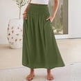 thumbnail image 4 of Maxi Skirts for Women Casual Boho Swing Pleated Beach Long Skirts Smocked Elastic High Waisted Skirts with Pockets L, 4 of 9