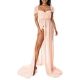 thumbnail image 3 of Wangsaura Maternity Dress for Photography Solid Color Off-Shoulder Chiffon Gown, 3 of 9