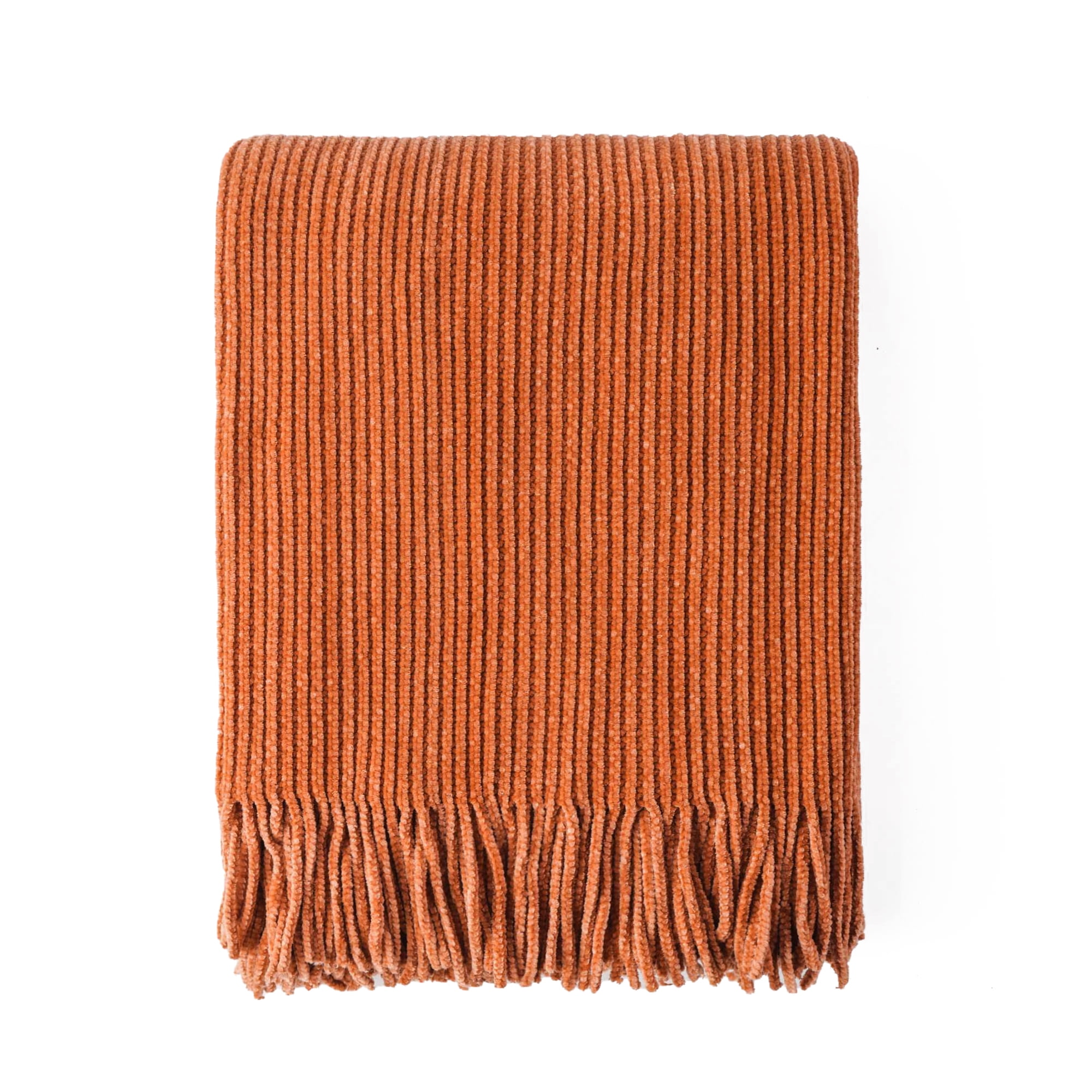 Battilo Rust Orange Throw Blanket, Soft Chenille Knit Throws with Tassels, Caramel Blanket,50"x60"