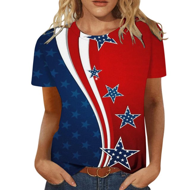 CHUANK Plus Hauts pour Femmes Chic Décontracté Col Rond Manches Courtes Chemises et Blouses pour Femmes T-Shirts à Imprimé Papillon du 4 Juillet pour Femmes Tunique Graphique Patriotique Tendance Haut d'Été Plage