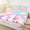 thumbnail image 3 of jejeloiu Colorful Lovely Unicorn Twin Sheet Sets,Fairy Tale Theme Twin Fitted Sheet,Cute Rainbow Stars Flat Sheet For Girl Teens,Luxury Bedroom Decor,3-Piece, 3 of 7