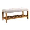 thumbnail image 3 of Knubmt Wood Frame Padded Seat Bench with Bottom Shelf, Perfect for Living Room, Bedroom, Dining Room, Light Gray + Brown, 3 of 5
