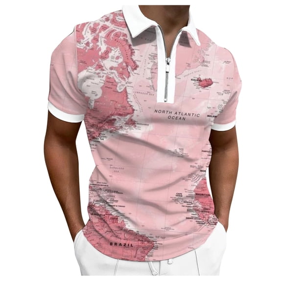 adviicd Pink Work Shirts Fashion Men's Causal Short Sleeve Polo Shirts Contrast Collar Half Placket T-Shirts