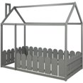 thumbnail image 4 of Harper & Bright Designs House Bed Twin Size Wood Bed Frame with Roof and Fence for Boys Girls, Grey, 4 of 7