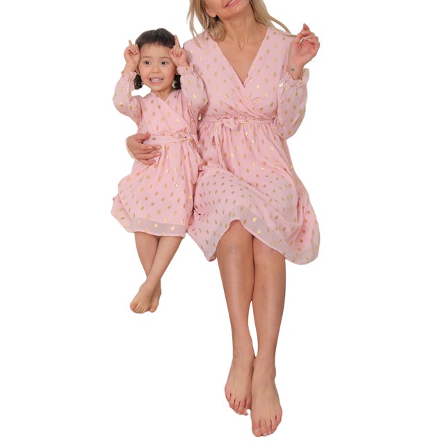 ZAXARRA Robe à Manches Longues Parent-Enfant, Col en V, une Seule Pièce pour Femmes/filles