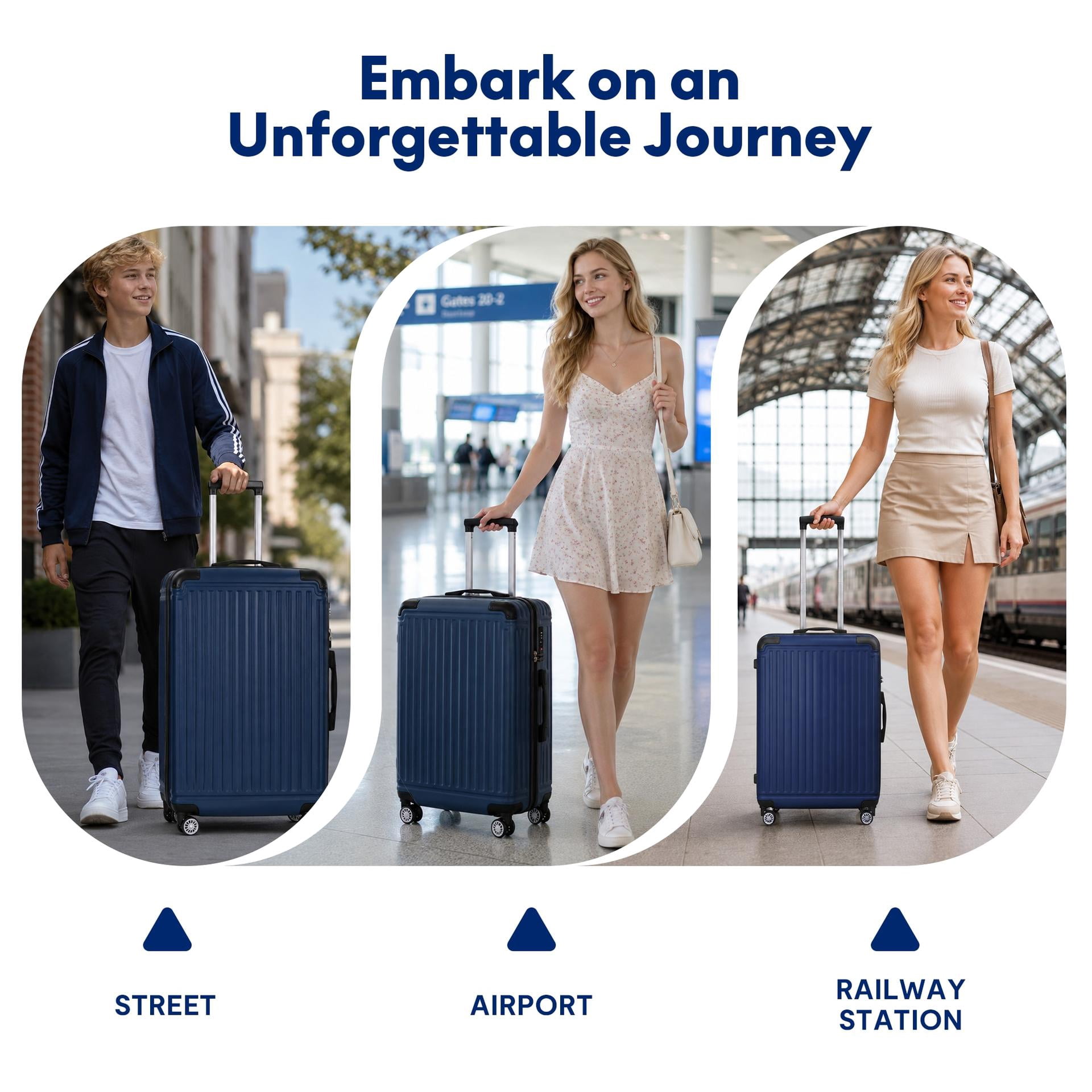 3-Piece ABS Hardshell Luggage Set - Lightweight Durable Suitcases with 4 Silent Spinner Wheels, TSA Lock & Scratch-Resistant Surface, 20"/24"/28", Navy Blue