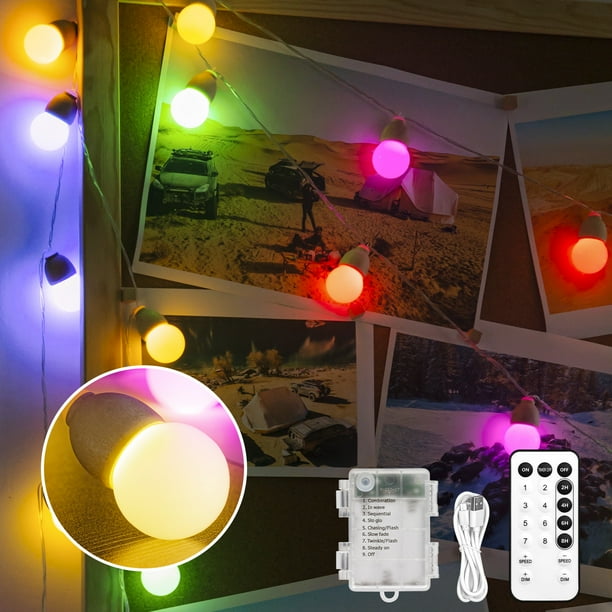 WHATOOK Wooden Globe String Lights, Battery Operated Fairy Lights, 21ft