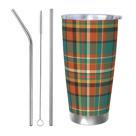 

Rateoe colorful plaid Printed Car Guy Gifts for Men Women Tumbler - 20oz/590ml Double Wall Vacuum Insulated Stainless Steel Travel Tumbler Cups with Lid & Straw-Straw Three-piece Set