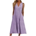 thumbnail image 1 of Robe Sans Manches pour Femmes Mode Féminine Décontractée Sans Manches à Col en V Boutonnée à Rayures Imprimées avec Poche Robe Maxi, 1 of 8