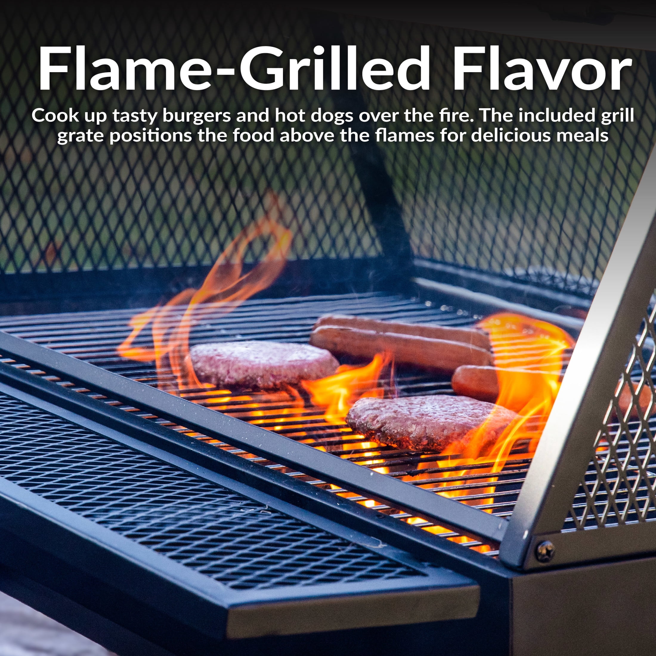 Sunnydaze 36.5" x 32.5" Rectangle Wood-Burning Steel Outdoor Fire Pit with Grill and Spark Screen