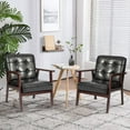 thumbnail image 7 of Eclife 22.8" Set of 2 PU Leather Mid-Century Modern Wood Accent Chair Wide Armchair Double Chair with Memory Foam Cushions for Adult Small Space Living Room Club Bedroom, Black, 7 of 7