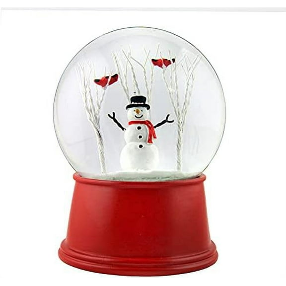 Snowman with Cardinals on a Tree Musical Snow Globe