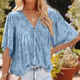 thumbnail image 3 of Cárdigan de encaje de manga corta con cuello en V para mujer de verano, camisetas sueltas Fridja hkj2327, 3 of 8