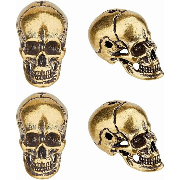 4PCS Golden Skull Spacer Bead Tibetan Style Brass Beads European Large Hole Skull Beads for Paracord Necklace Bracelets Jewelry Making DIY Accessories Hole: 2.5mm