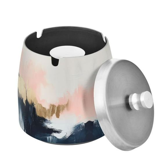 Yayeee Ashtray with Lid for Cigarette Smokeless Stainless Steel Home Ash Holder, Abstract Landscape