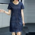 thumbnail image 5 of RYKJLWY Dresses for Women 2024 Fashion Women Summer Denim Loose O-Neck Short Sleeve Knee Length Dress Summer Dress Spring Dresses Summer Dresses for Women (Blue,XXL), 5 of 9