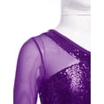 thumbnail image 5 of iiniim Kids Girls Jazz Hip Hop Dance Sequins Mesh Long Sleeve One Shoulder Dance Top with Shorts Purple 12, 5 of 7