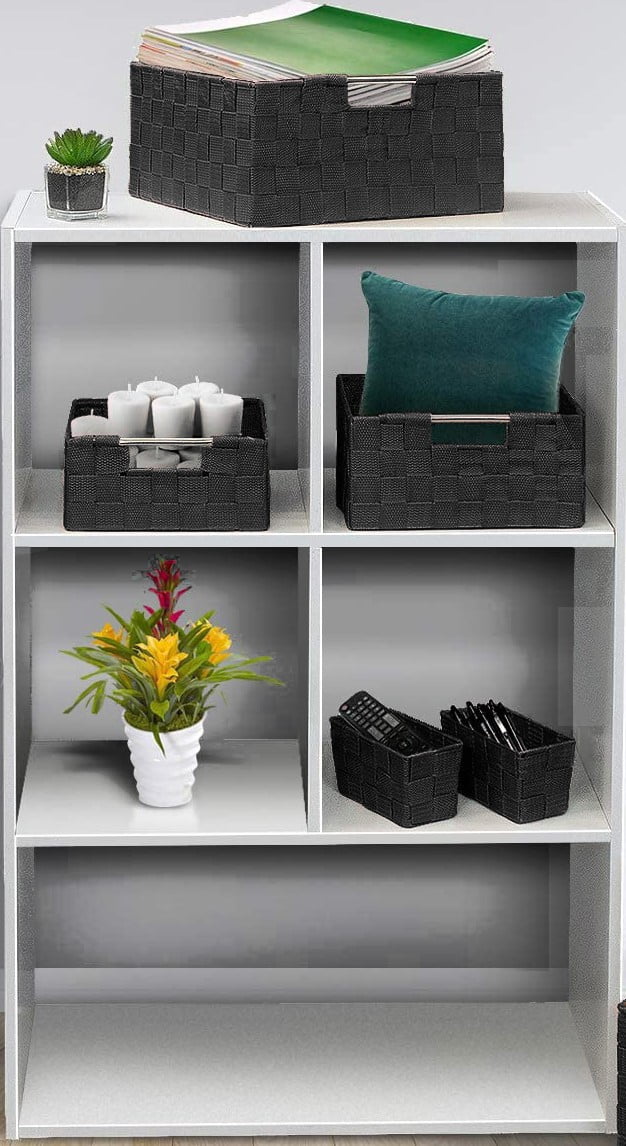 7 Pack Durable Woven Fabric Storage Baskets, Shelf & Closet Organization for Adults in  Black