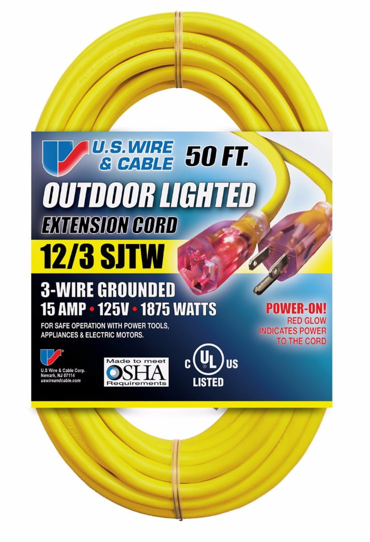 US Wire 74050 50-Foot Heavy Duty Lighted Plug Extension Cord Yellow/2-Pack 