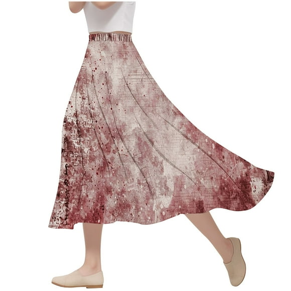 Skirts for Women, Women's Skirts for Summer, Women's Casual Flowers Printed A-Line Elastic Waist Skirt