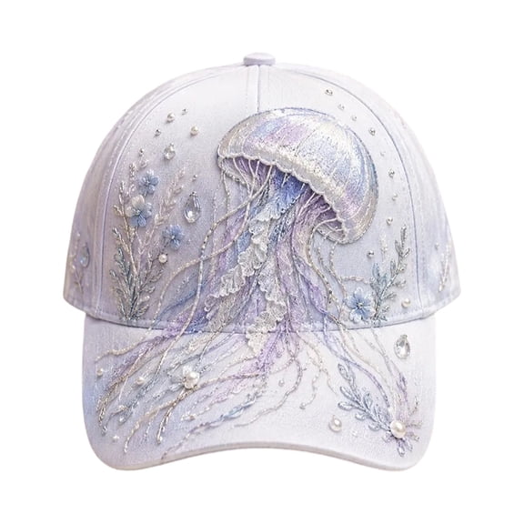 Ocean Animal Baseball Cap Pastel Coastal Sun Hat Adjustable Breathable 3D Embroidery Rhinestone Beach Hat for Women Summer Outdoor