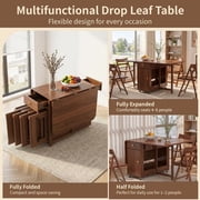 Folding Drop Leaf Dining Table Set with 4 Chairs, Space Saving for Small Spaces, Walnut 51 Inch