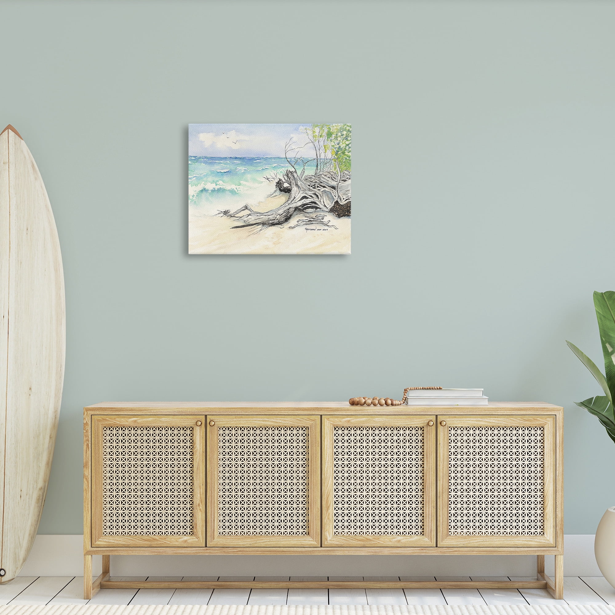 Stupell Industries Beach Driftwood Landscape Landscape Painting Gallery Wrapped Canvas Art Print Wall Art, 30 x 24