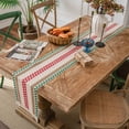 thumbnail image 1 of Nvzi Bandera de mesa de algodón y lino con rayas y empalme de borlas tejidas multicolores, material natural, bandera de mesa, decoración de escritorio (multicolor, 275 * 30 cm), 1 of 5