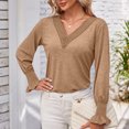 thumbnail image 7 of AherBiu Spring Causal Tops for Women Long Sleeve Crochet V Neck Comfy Loose Tshirt Tunic Blouse, 7 of 7