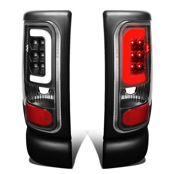 DNA Motoring For 94-02 Dodge Ram 1500 2500 3500 LED C-Tube Tail Light Brake Lamps Pair Black