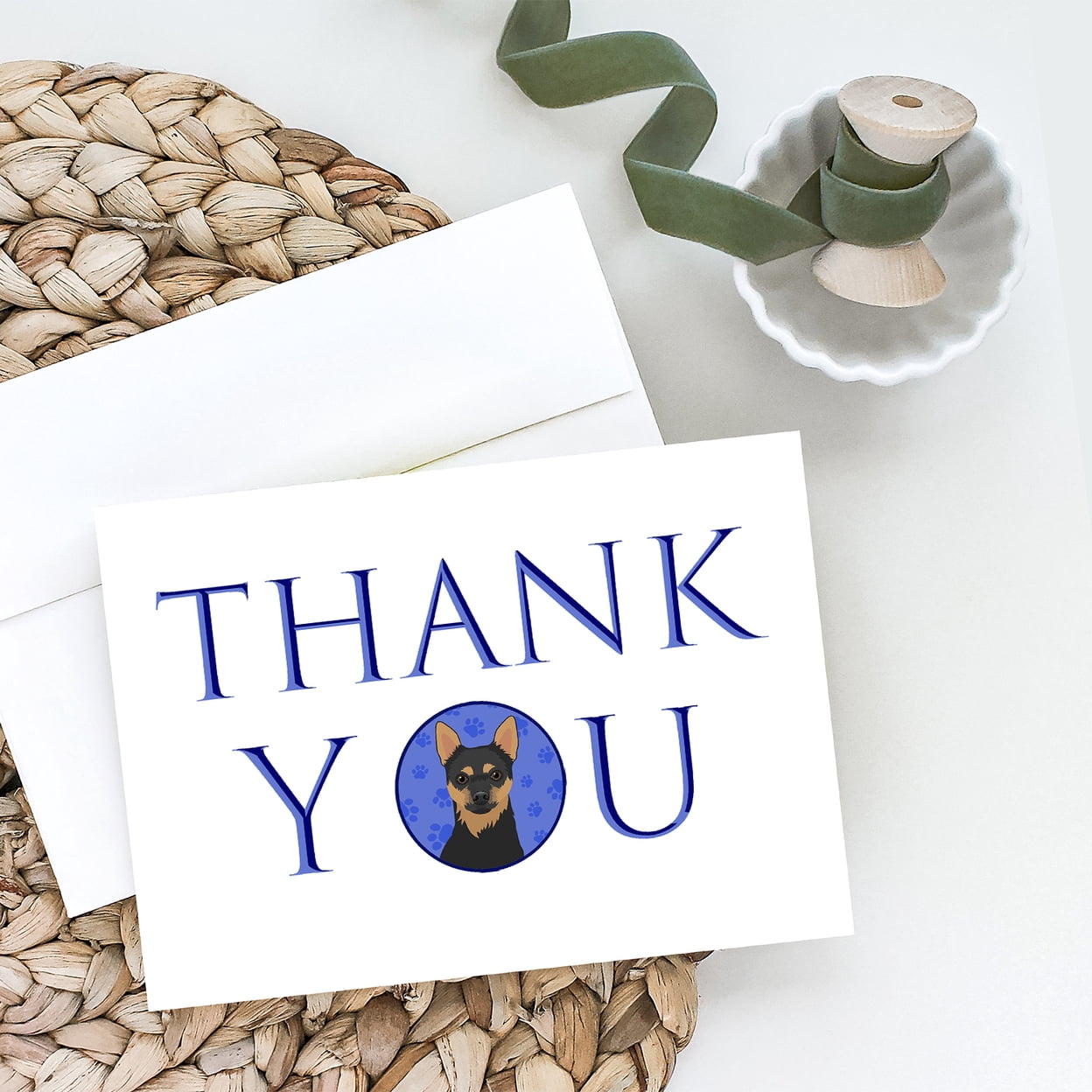 Chihuahua Black and Tan #1 Thank You Greeting Cards and Envelopes Pack of 8 7 in x 5 in
