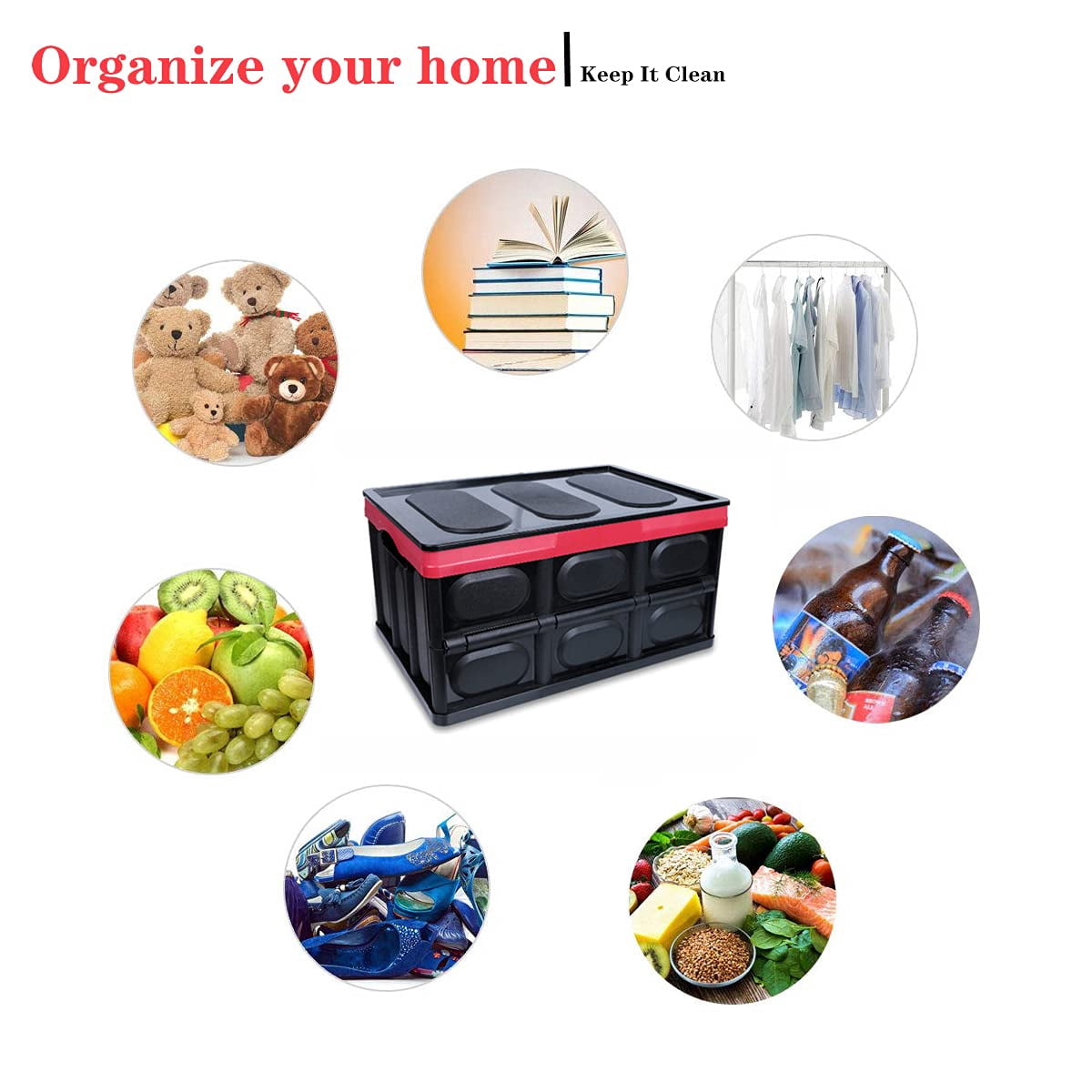 30 Liter Collapsible Storage Bin With Lid  Durable Plastic Folding Crate Stackable Box Organizer Container For Keepsake Photos Office Wardrobe Bookshelf Etc.