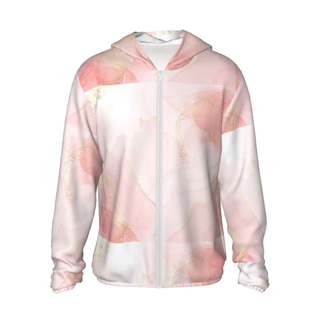 Fotbe Pink Marble Chaqueta con Protección Solar UPF 50+ para Hombre y Mujer, Camisa con Capucha y Bolsillos-Medium