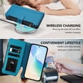 thumbnail image 4 of For Samsung Galaxy S26 Plus 5G Wallet Phone Case-PU Leather Magnetic Flip Cover with 9 Credit Card Slots,Zipper Pocket & Detachable Wrist Strap,Shockproof,Turquoise,For Galaxy S26 Plus 5G, 4 of 8