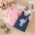 thumbnail image 3 of WOYY Infant Girls Summer Outfits Cartoon Print Romper Denim Suspender Skirt Headband, Sizes 0-18M, 3 of 4