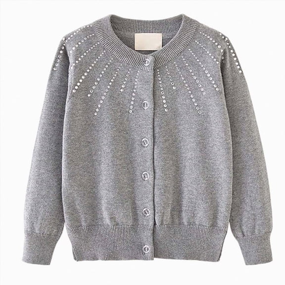 NIEWTR Girl's Print Sweater Cardigan Cute Bow Long Sleeve Crewneck Button Knit Cardigans 2t 3t 4t 5t 6t 7t(A-Grey,2-3 Years)