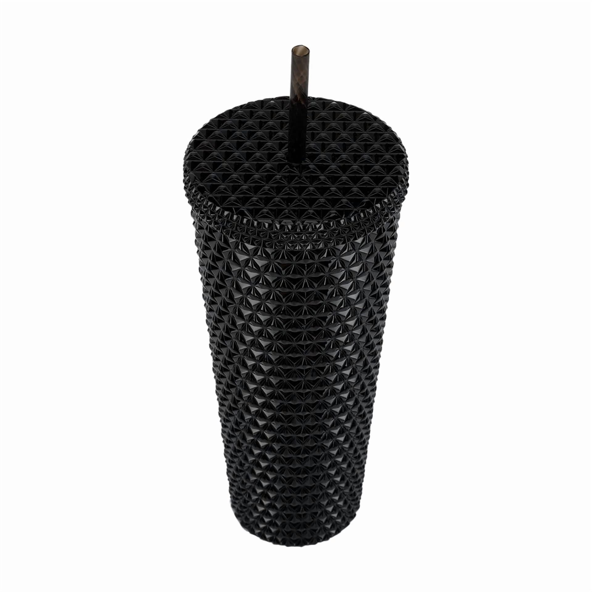 BUTTERFLY- Double Wall Insulated Iridescent Textured Tumbler With Straw, Black