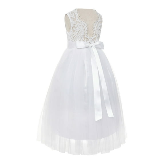 Ekidsbridal Girl Pageant Flower Girl Dress - Scalloped V-Back Lace Bohemian Lace 207R-A (Size: M-10)