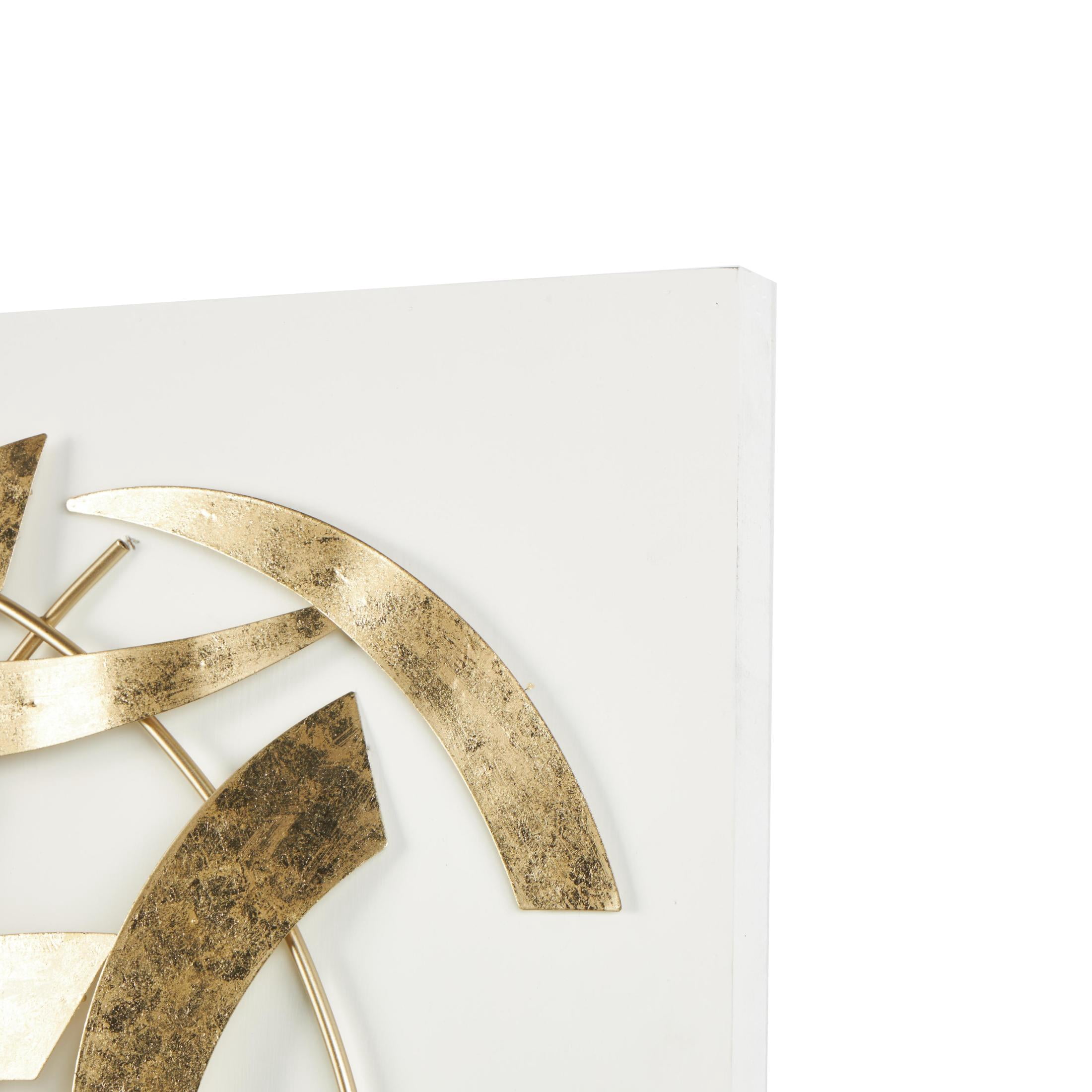 DecMode Gold Metal Metallic Curved Rod Abstract Wall Decor with White Wood Backing