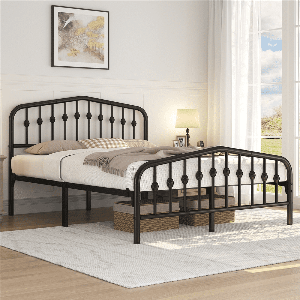 Renwick Modern Metal Platform Bed with Arched Headboard and Footboard, Adult,Queen, Black