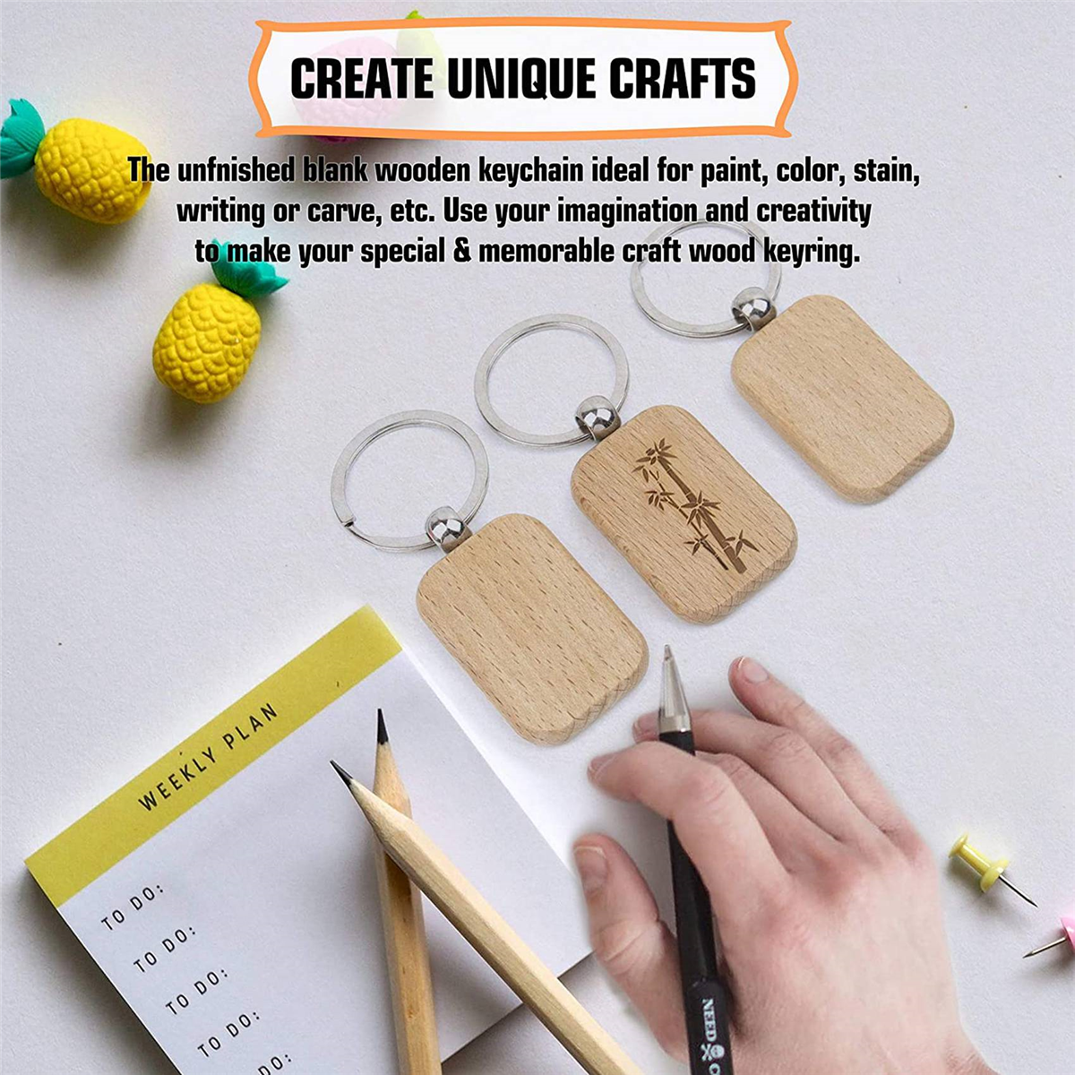 360Pcs Blank Rounded Rectangle Wooden Keychain Diy Wooden Keychain Key Tag Can Be Engraved Diy Gift