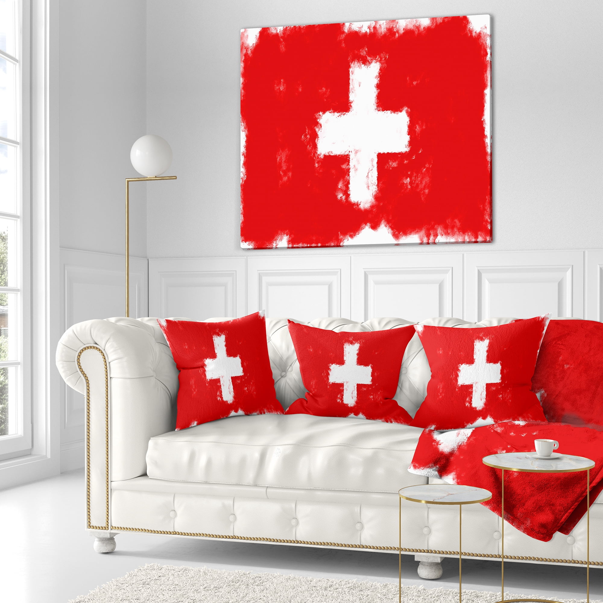 Designart Switzerland Flag Illustration - Flag Painting Throw Pillow - 18x18