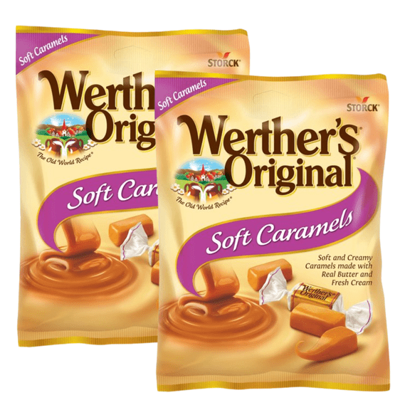 Werther's Original Soft Caramels, Made with Real Caramel & Fresh Cream, Smooth Melt in your Mouth for Snacks, Halloween trick or Treats Goodie Bag Filler Party Favors 2.2 oz. Pack of 2