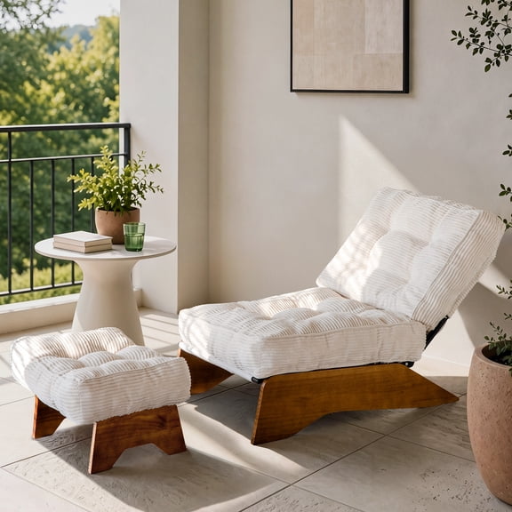 GOODONE Accent Chair with Ottoman,Adjustable Backrest Lounge Chair with Footrest Set,Tufted Reclining Chair for Living Room,Covered Porch and Sunroom,Beige