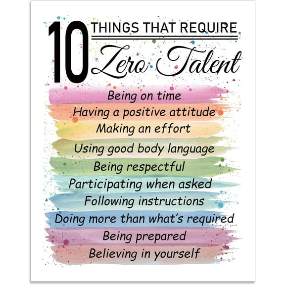1 Pc Wall Art Poster Colorful 10 Things That Require Zero Talent Inspirational Wall Art Unframed Positive Quotes Art Print Paper