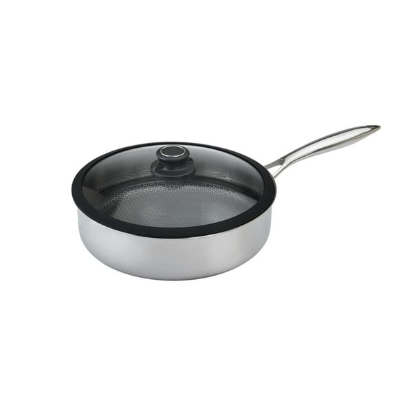 Black Cube Quick Release Stainless Steel 9.5" Saute Pan with Lid, Oven-Safe Cookware
