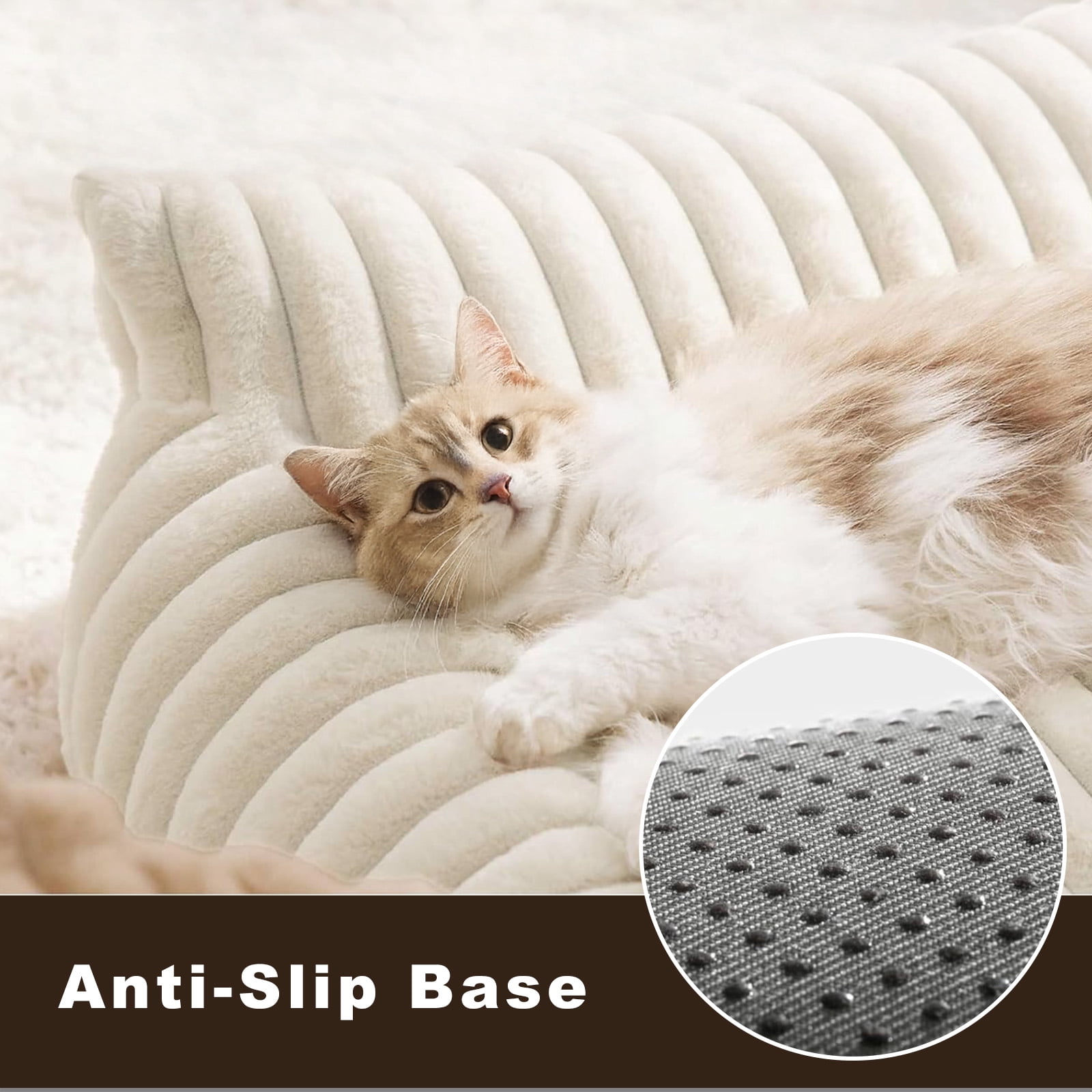 Sanmadrola Cute Cat Bed for Indoor Cats, Couch Bed with Removable Washable,Premium Soft Corduroy Fleece Pet Bed for Small Dog & Cat,Milk White