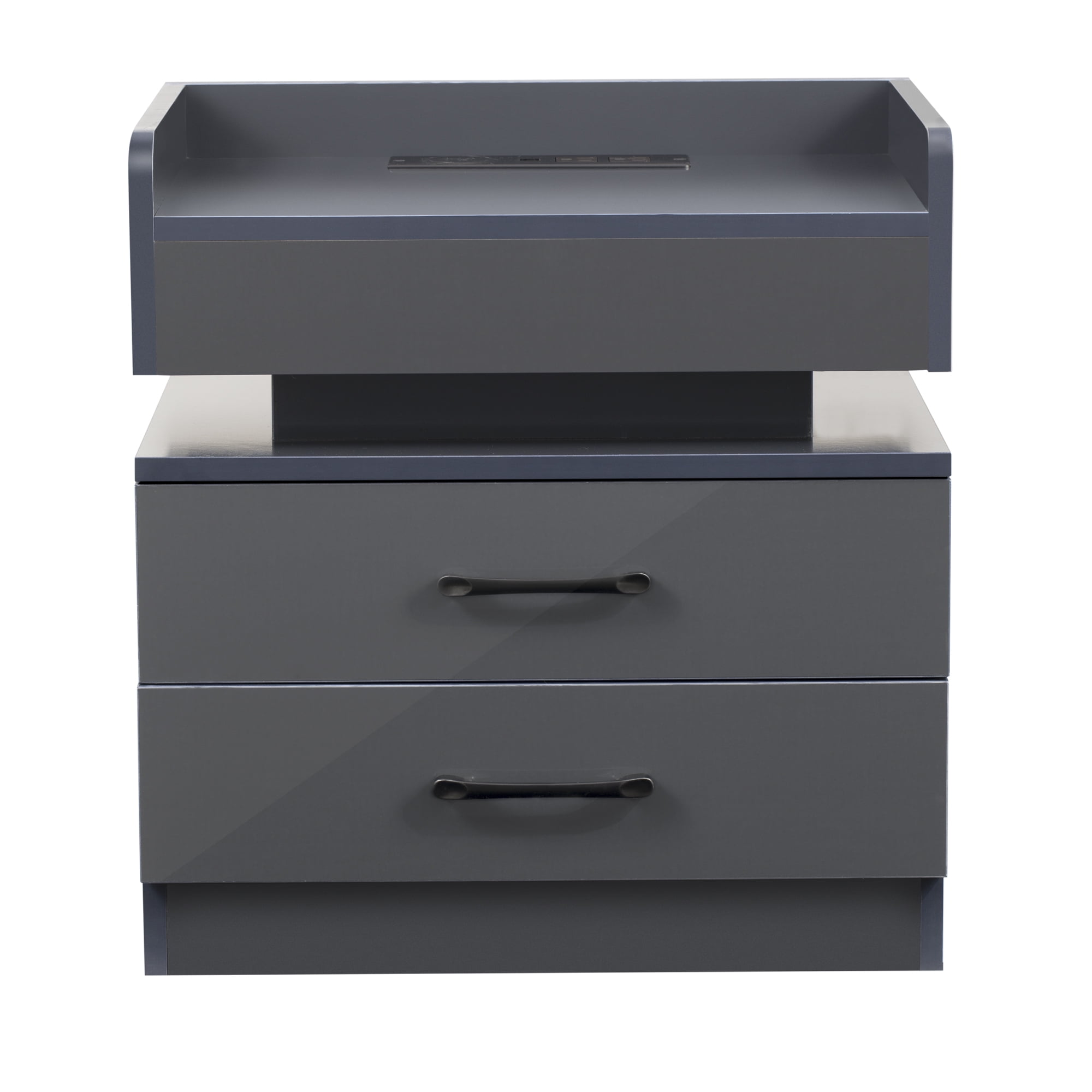 Resenkos Wireless Charging Nightstand with 2 Drawers and Remote Control LED Light, Light-Dark Gray
