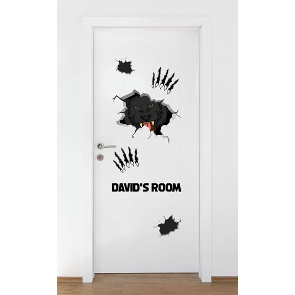 Personalized Name Animal Wall Decal Panther Breaking Through the Wall Bedroom Wall Decal for Boys Panther Cute Themed Room Décor - Size: 22 In x 57 In