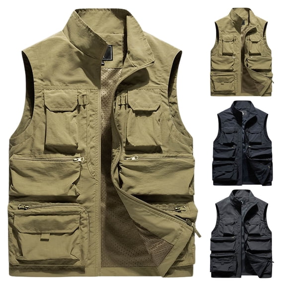 BVOFAR Mens Safari Outdoor Vest Outerwear Big and Tall Lightweight Cargo Vests Jackets Fishing Travel Photography Hiking Jacket Black L